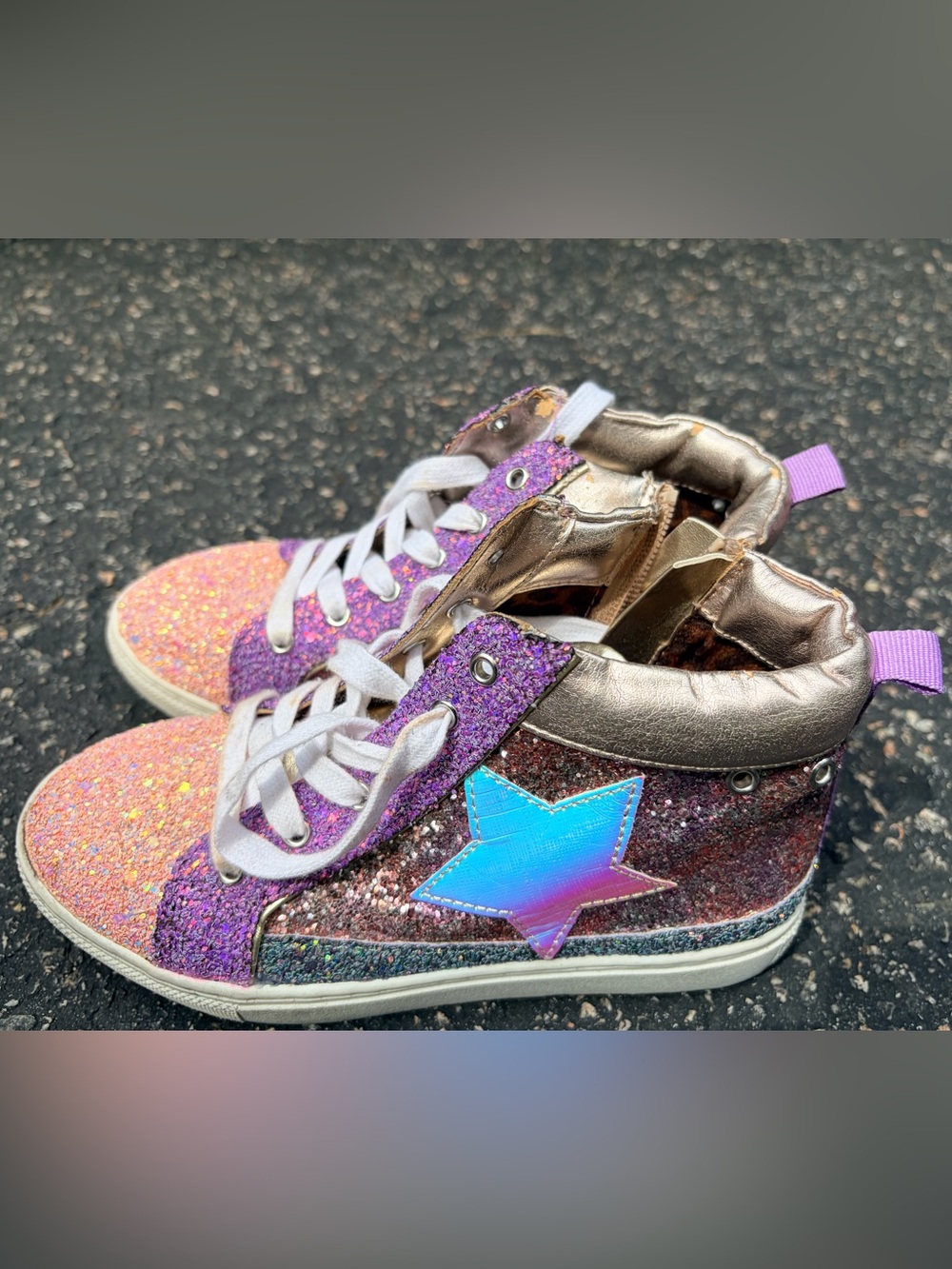 Steve Madden Girls Glitter High Top Sneakers Size 2 – Pink Purple